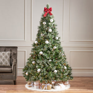 Christopher Knight Home® - Noble House - 7-foot Cashmere Pine Pre-Lit Clear LED Artificial Christmas Tree with Snowy Branches and Pinecones