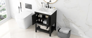 English Elm 24" Modern Sleek Bathroom Vanity with Ceramic Sink, Solid Wood Frame, Waterproof Finish and Open Shelf Storage Black N725P246473B