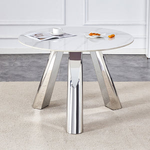 English Elm 42" Luxury Sintered Stone Table: Modern Minimalist Design With Durable Top, Steel Legs & Heat Resistance W1512S00128