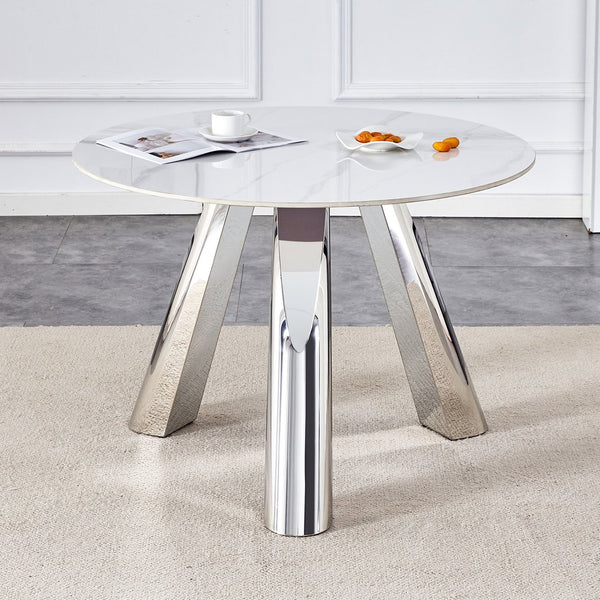 English Elm 42" Luxury Sintered Stone Table: Modern Minimalist Design With Durable Top, Steel Legs & Heat Resistance W1512S00128