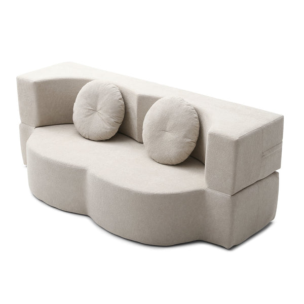 English Elm 2-in-1 Folding Sofa Bed with Plush Foam Support — Convertible Floor Couch to Queen Guest Sleeper khaki W1117P325070