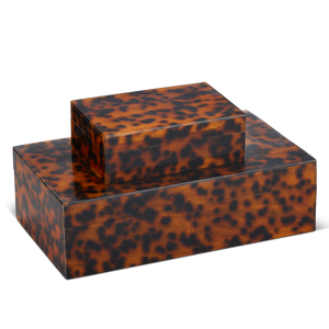 Faux Tortoise Decorative Box Set of 2 – Timeless Brown & Black Accent Storage for Any Home Style