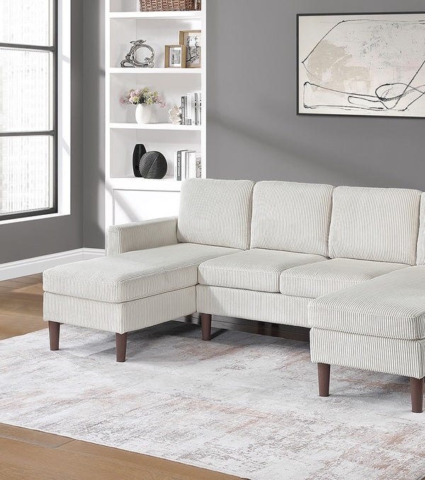 English Elm 3pc Sectional Sofa Set with Dual Chaises Corduroy Upholstery Modern Square Arms Tapered Legs Cozy Comfort Beige 47 L x 18 W x 58 H B011P340110