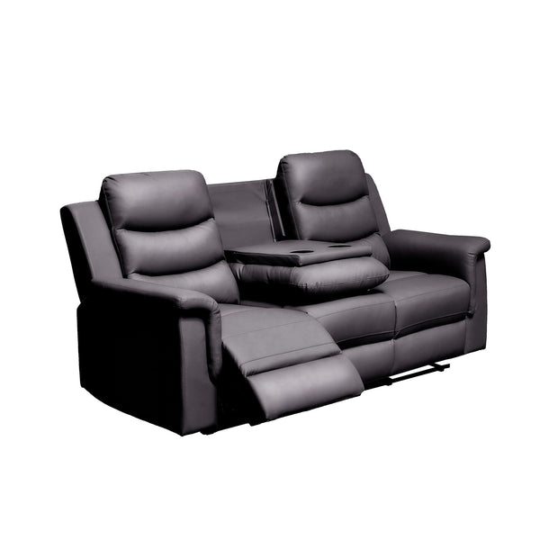English Elm Reclining PU Faux Leather 3-Seat Sofa with Middle Console, Cup Holders, Durable Ergonomic Design W214106454