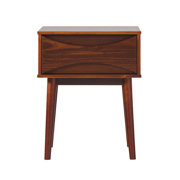 English Elm Walker Edison - Mid-Century Solid Pine 1-Drawer Nightstand in Walnut — Retro Tapered Legs, Curved Drawer, Compact Design B185P168951