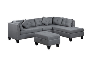 English Elm 104.5" Upholstered Sofa Chaise & Ottoman Gray - Coin-Spring Cushions, Storage Ottoman, Solid Wood Frame W2297S00018