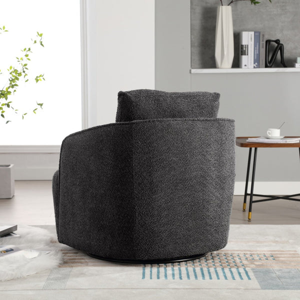 English Elm 30.3"w Boucle Barrel Swivel Chair 360 Rotation Lounge Seating for Living Room Charcoal W3188P400932