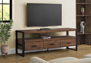 English Elm Tv Stand Rustic Reclaimed-Look 60 Inch Media Console with Open Shelf, 3 Metal Glide Drawers, Sturdy Frame Brown 61 L x 19 W x 8 H B2710P219134