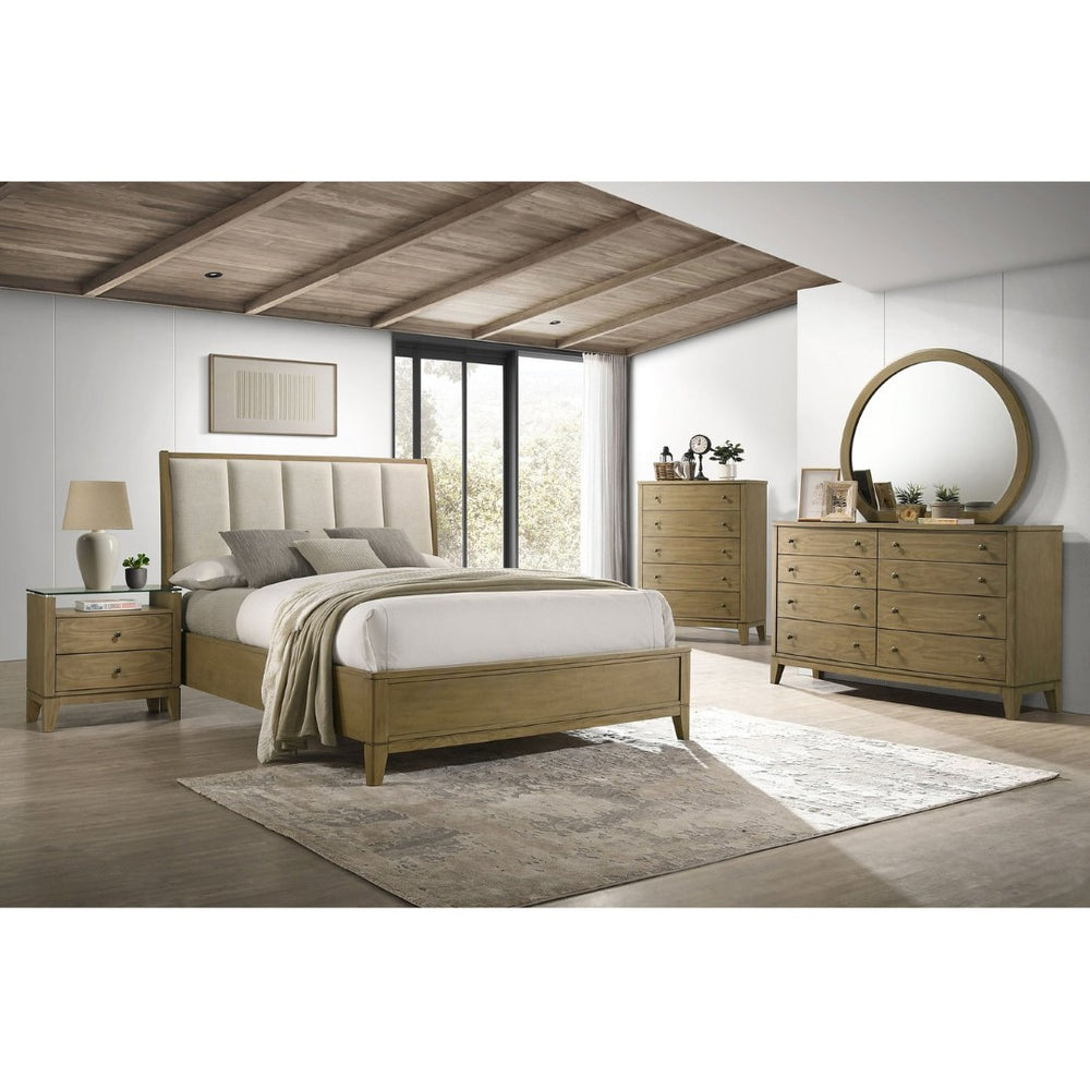 English Elm Menlo Queen Bedroom Set with Pine Finish Tufted Headboard and Antique Nickel Hardware B062S01549