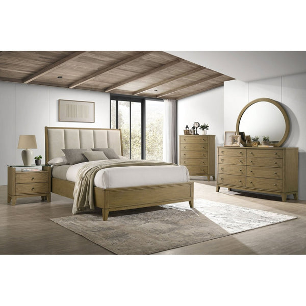 English Elm Menlo Queen Bedroom Set with Pine Finish Tufted Headboard and Antique Nickel Hardware B062S01549