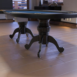 English Elm 96" Oval Poker Table Seats 10 with Waterproof Felt Padded Rail and Dealer Station Blue W2748S00055