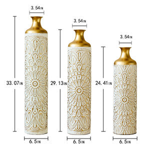 English Elm Floor Glam Metal Vase Set 3-Piece Gold & White Droplet Sculptural Floor Vases Tall Modern Décor W2796P321401