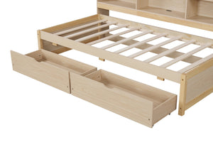 English Elm Twin Storage Bed with Bookcase Headboard Built-in Usb Charging and Two Drawers Natural W697S00038