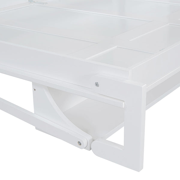 English Elm Full Size Murphy Bed With Hydraulic Lift & Integrated Desk - Space-Saving, Stylish Design In White N820S10032K