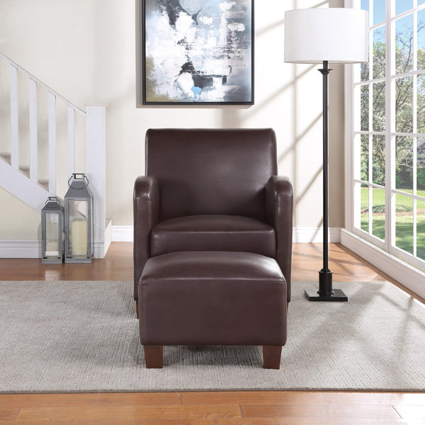 OSP Home Furnishings Aiden Chair & Ottoman Faux Leather Cocoa