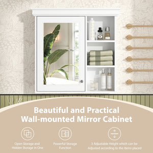 English Elm 30'' Wall-Mounted Medicine Cabinet with Mirror and Adjustable Shelves, Modern MDF Storage Organizer White N710P209425K
