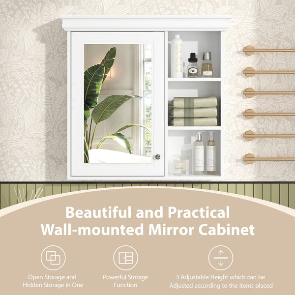 English Elm 30'' Wall-Mounted Medicine Cabinet with Mirror and Adjustable Shelves, Modern MDF Storage Organizer White N710P209425K
