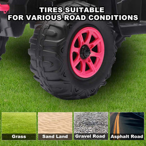 English Elm 24v Ride on Atv for Kids with Dual Motors Led Lights Bluetooth and Rugged Wide Wheelbase Pink W3822P390490