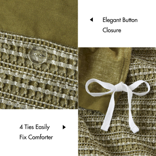 English Elm 3PCS Waffle Washed Comforter Set Full/Queen with Breathable 100% Cotton Face and Plush 270G Fill Green 11.5 L x 9.5 W x 8 H B035P341118