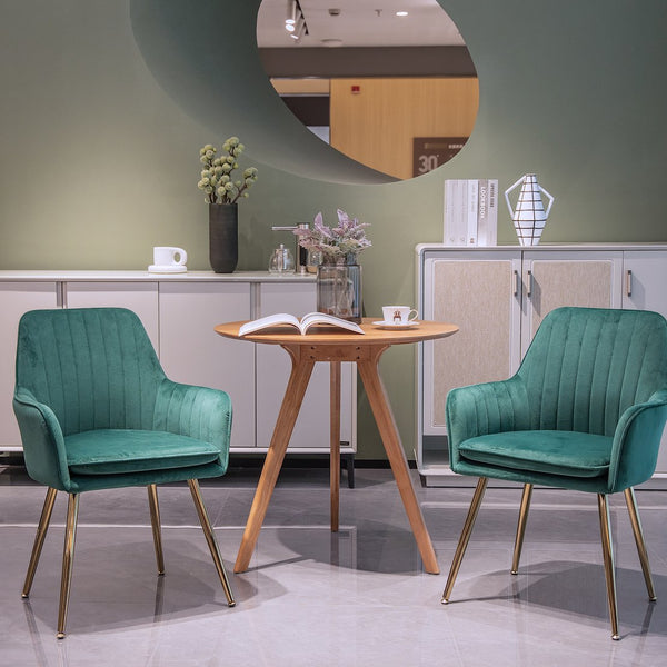English Elm Velvet Mid-Back Dining Chairs Set of 2 with Gold Plated Legs, Plush Upholstery, Removable Cushions, Ergonomic Support Green W3394P329174
