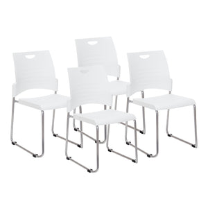 OSP Home Furnishings Sled Base Stackable Commercial Chair with Polyurethane Seat for Office and Lobby Use White STC8302C4-11