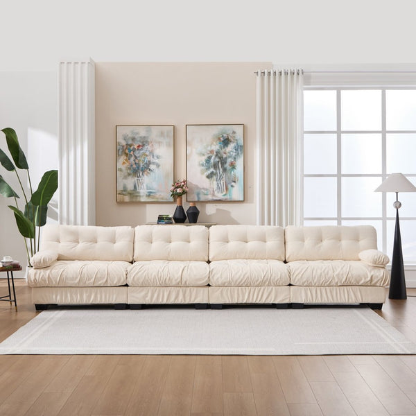 English Elm Modular Cloud Sectional Sofa Flannelette Upholstered Deep Seat with Plush Round Armrests Beige W2120S00045