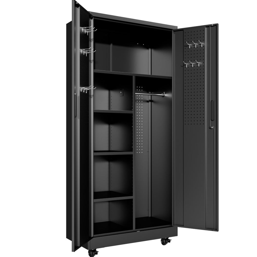 English Elm Metal Rolling Garage Cabinet with Pegboard Door Drawer Locking Storage and Adjustable Shelves T2398P465999