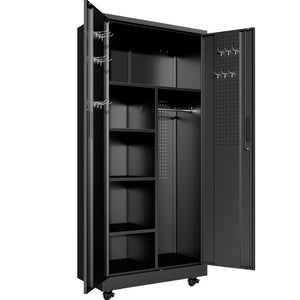 English Elm Metal Rolling Garage Cabinet with Pegboard Door Drawer Locking Storage and Adjustable Shelves T2398P465999