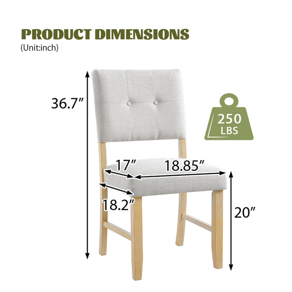 English Elm Wooden Modern Fabric Upholstered Dining Chairs Set of 4 – Farmhouse Style, Padded Seats & Solid Wood Legs Beige+Natural N752P294998D