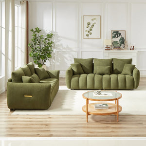 English Elm 3 Seater Paired Teddy Fleece Sofa Set Pine Frame Living Room Seating with Cushions Green W1193S00185