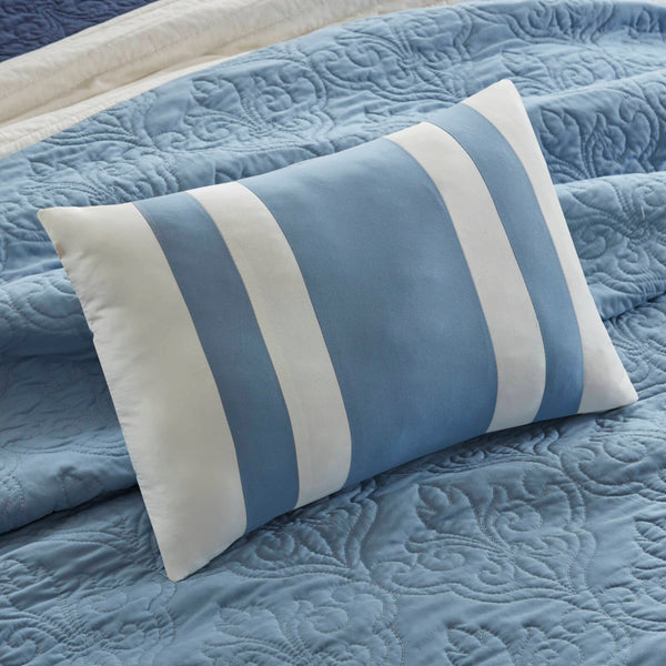 JLA Home Madison Park - 7 Reversible Quilt Set with Euro Shams and Pillows — Soft Microfiber, Woven Texture, Cozy Neutral Accent Navy MP13-8806