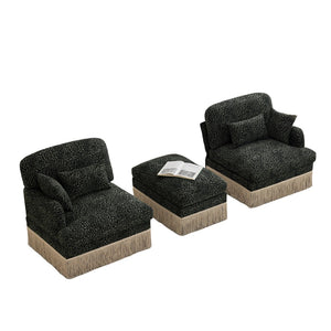 English Elm Comfy Chenille Leopard Print Loveseat with Tassel Trim Movable Ottoman Living Room Green W5656S00029