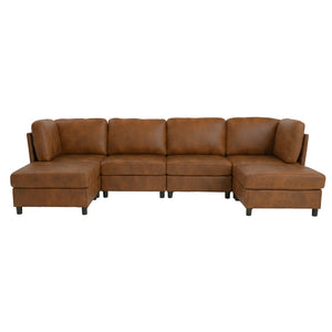 English Elm Modern Configurable Sectional Sofa Foil Fabric Low Profile Living Room Seating Light Brown W5568S00052