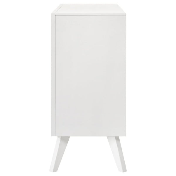 English Elm Contemporary Solid Wood White Dresser with Mirror Angled Legs and Bronze Knobs B2741S00876