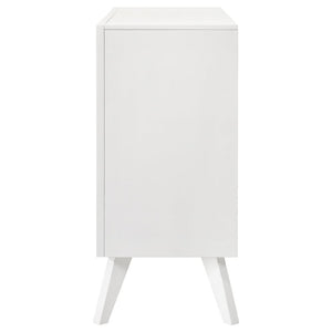 English Elm Contemporary Solid Wood White Dresser with Wave Fronts Bronze Knobs and Angled Legs B2741P470089
