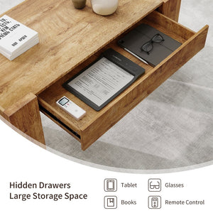 English Elm 48" Farmhouse Rectangle Wood Coffee Table with Hidden Drawer and Open Lower Shelf W3204P401251