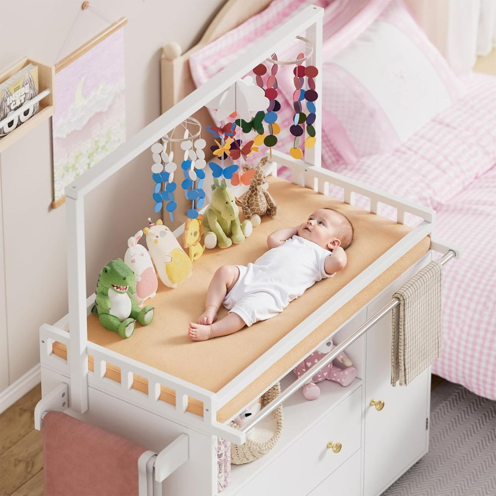 English Elm Modern Nursery Changing Table Dresser with Deep Drawers and Built-in Drying Rack W3393P414579