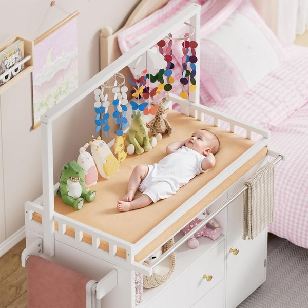 English Elm Modern Nursery Changing Table Dresser with Deep Drawers and Built-in Drying Rack W3393P414579