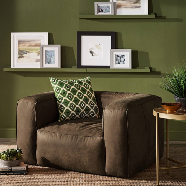 Kerr Leather Accent Chair with Feather Foam Cushion for Living Room Seating