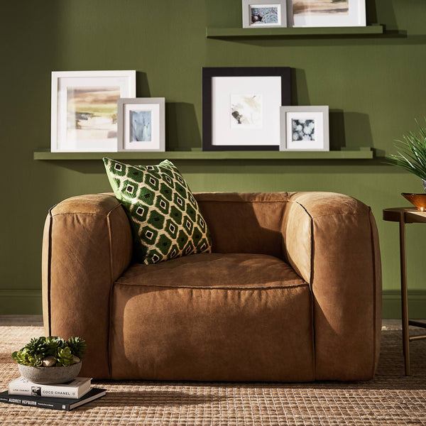 Kerr Leather Accent Chair with Feather Foam Cushion for Living Room Seating