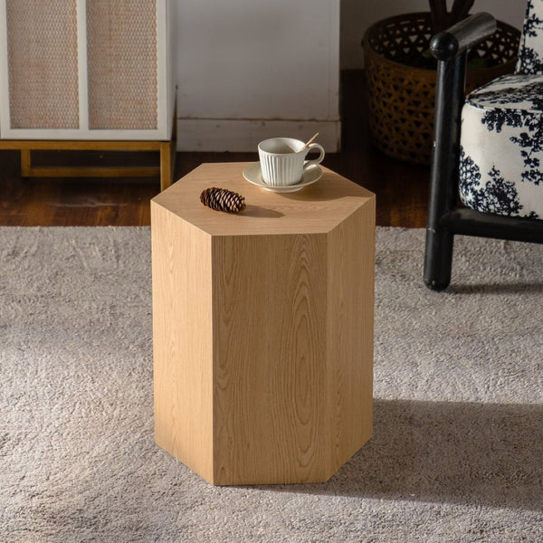 English Elm Hexagon Mdf End Table with Wood Grain Finish Fully Assembled for Small Living Spaces W3158P395507