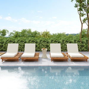 English Elm Christopher Knight Home® - Lounge Chaise Set - Adjustable Acacia Wood Frame With Cream Cushion, Perfect For Outdoor Relaxation N770P253442T_N770P208317C