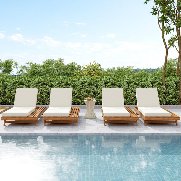 English Elm Christopher Knight Home® - Lounge Chaise Set - Adjustable Acacia Wood Frame With Cream Cushion, Perfect For Outdoor Relaxation N770P253442T_N770P208317C