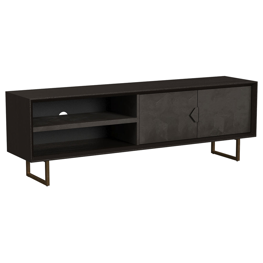 English Elm Manaya Charcoal Black Modern 2‑Door TV Stand 70" Wide with Open Shelves, Hidden Storage for Media Accessories B062P353296