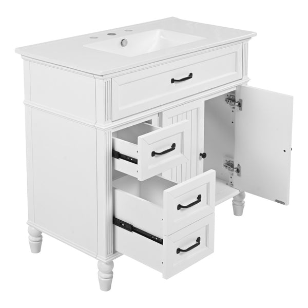 English Elm [video] 36 Inch Freestanding Bathroom Vanity Acacia Wood Legs Ceramic Sink Soft Close White N759S340019K