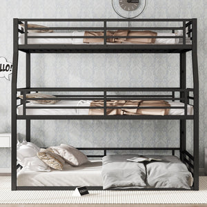 English Elm Full/Full Xl Over Queen Metal Triple Bunk Bed With Safety Guardrails – Heavy-Duty, Noise-Reducing Design W1580S00175