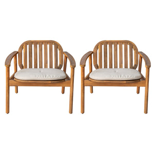 English Elm Christopher Knight Home® - Meja Teak Club Chair Set of 2 with Beige Cushions — Acacia & Eucalyptus Wood, Sleek Outdoor Design N775P282498T