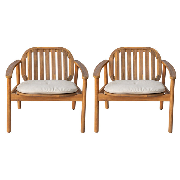 English Elm Christopher Knight Home® - Meja Teak Club Chair Set of 2 with Beige Cushions — Acacia & Eucalyptus Wood, Sleek Outdoor Design N775P282498T