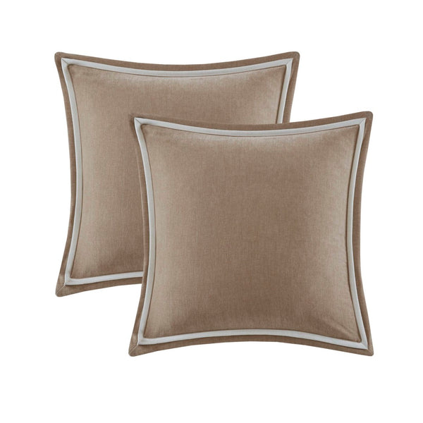 English Elm 9-piece King Bedding Set Velvet Slub Fabric Embroidered Comforter with Euro Shams Tan+Ivory B035P482956