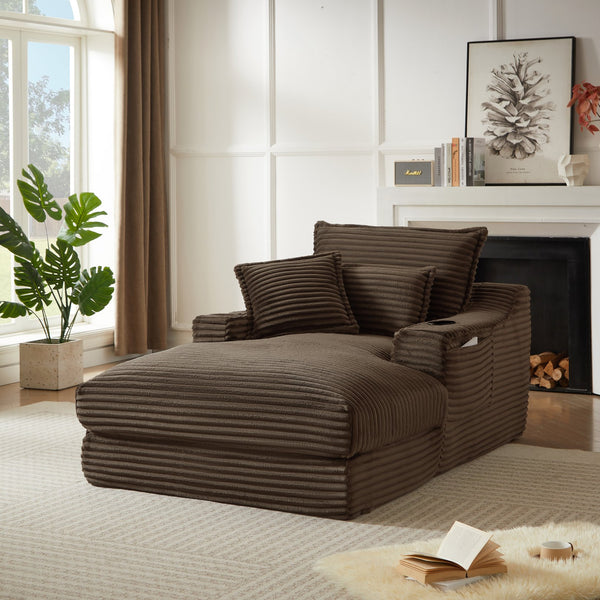 English Elm 47.24 Plush modern compression sofa with S-curve arms, cup holders, cotton lumbar pillow and deep seat comfort Brown W3396P373320